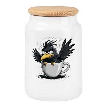 Morning grouch coffee no desire raven bad mood - Cookie Jar with Wooden Lid - white - Front