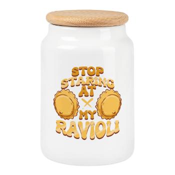 Stop Staring At My Ravioli - Cookie Jar with Wooden Lid - white - Front