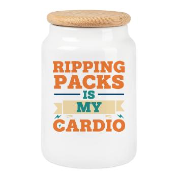 Ripping Packs Is My Cardio Trading Card Collector - Cookie Jar with Wooden Lid - white - Front