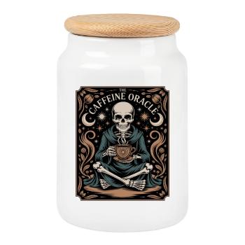 The Caffeine Oracle Skeleton Coffee Oracle - Cookie Jar with Wooden Lid - white - Front