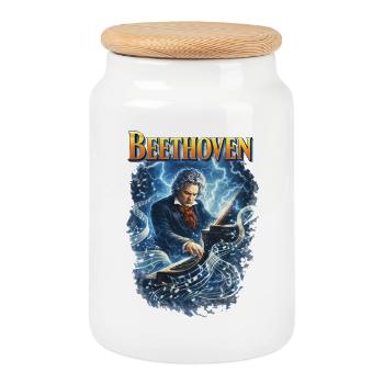 Beethoven Kraft: Elektrisierendes Klavier - Keksdose mit Holzdeckel - Weiß - Vorne