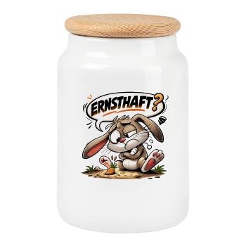 Cadeau du motif humoristique du lapin de Pâques - Boîte à biscuits avec couvercle en bois - blanc - Devant