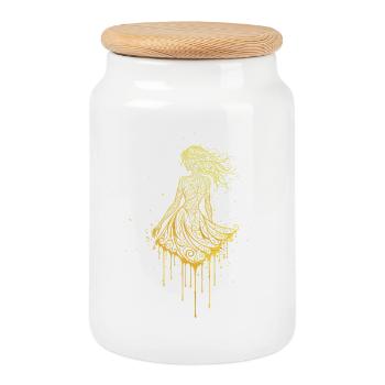Art d’ornements en or de la Femme élégante - Boîte à biscuits avec couvercle en bois - blanc - Devant