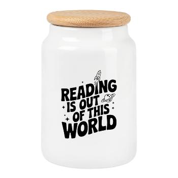 La lecture, c’est hors de ce monde - Boîte à biscuits avec couvercle en bois - blanc - Devant