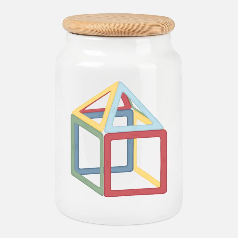 Composition colorée de blocs cubiques - Boîte à biscuits avec couvercle en bois - blanc