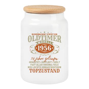 Vintage Car Year 1956 Vintage Birthday Gift - Cookie Jar with Wooden Lid - white - Front
