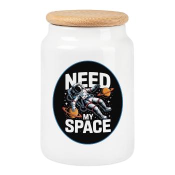 Need My Space: Astronauten-Design - Keksdose mit Holzdeckel - Weiß - Vorne