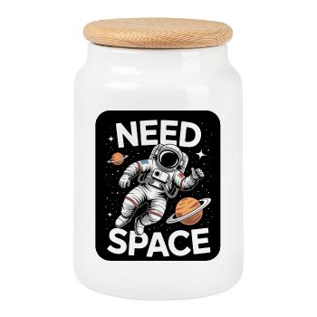 Need Space Astronaut Motiv - Keksdose mit Holzdeckel - Weiß - Vorne