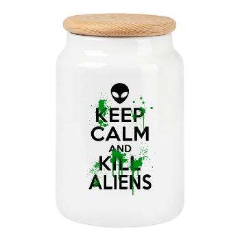 Keep Calm And Kill Funny Aliens - Cookie Jar with Wooden Lid - white - Front