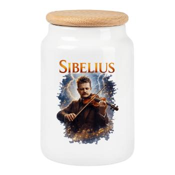 Sibelius Violine im Blitz - Keksdose mit Holzdeckel - Weiß - Vorne