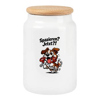 Drôle de promenage de chien en disant cadeau - Boîte à biscuits avec couvercle en bois - blanc - Devant
