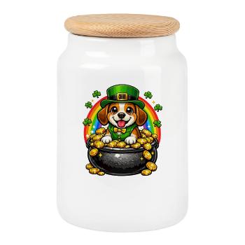 Beagle Leprechaun Jour de la Saint-Patrick - Boîte à biscuits avec couvercle en bois - blanc - Devant
