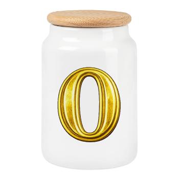 Ornement en O d’or - Boîte à biscuits avec couvercle en bois - blanc - Devant