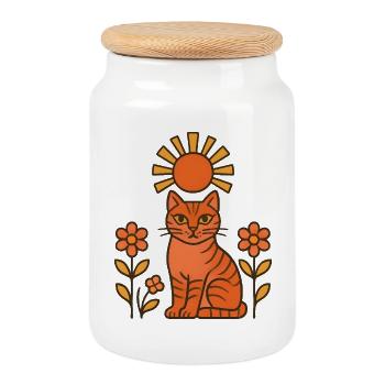 Sonnenkatze im Orangenwald - Keksdose mit Holzdeckel - Weiß - Vorne