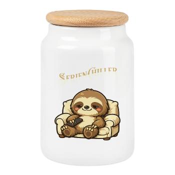 Faultier Serienchiller Wortspiel Spruch - Keksdose mit Holzdeckel - Weiß - Vorne