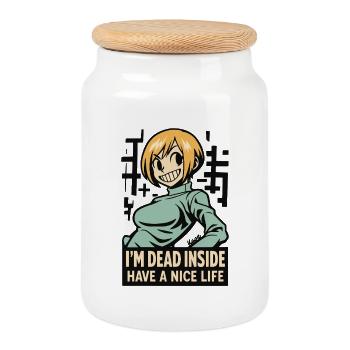 Dead Inside Cartoon Tee - Cookie Jar with Wooden Lid - white - Front