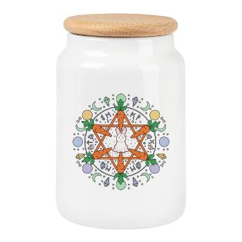 Pentagram Carrot Bunny Occult Easter Blessings - Cookie Jar with Wooden Lid - white - Front
