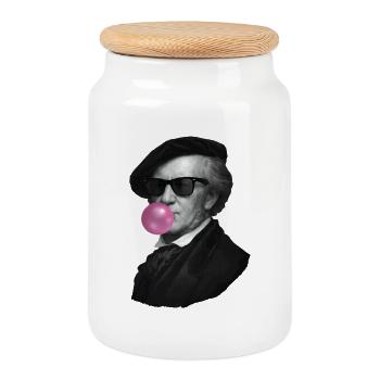 Vintage Bubblegum Portrait Pop Art - Cookie Jar with Wooden Lid - white - Front