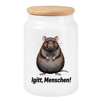 Rat in art style - Cookie Jar with Wooden Lid - white - Front