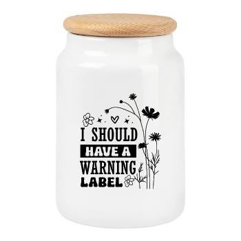 Manipuler avec précaution Je devrais avoir une étiquette d’avertissement - Boîte à biscuits avec couvercle en bois - blanc - Devant