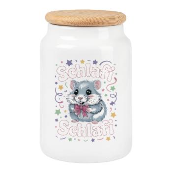 Schlafi Schlafi Hamster Design - Boîte à biscuits avec couvercle en bois - blanc - Devant