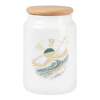 Vinyl Collector Record Collector Vinyl Records - Cookie Jar with Wooden Lid - white - Front