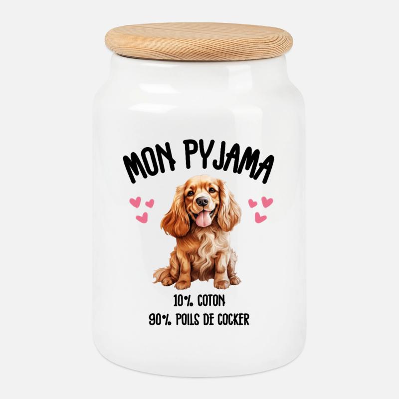 Lustige Cocker Spaniel Hundepyjamas - Keksdose mit Holzdeckel - Weiß