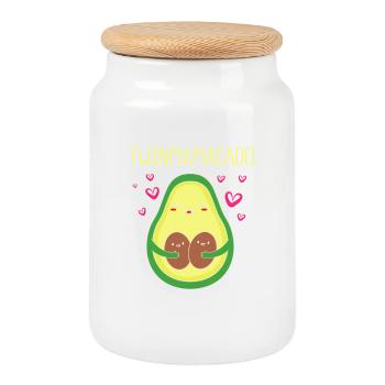 Cadeau de maman jumelle - Boîte à biscuits avec couvercle en bois - blanc - Devant