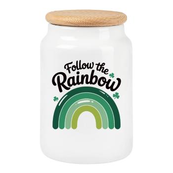 Follow the Rainbow St Patricks Day Shirt - Cookie Jar with Wooden Lid - white - Front