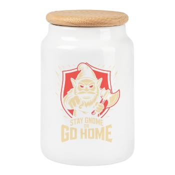 Evil Gnome, Dark Gnome, Goth Gnome, Funny Gnome - Cookie Jar with Wooden Lid - white - Front