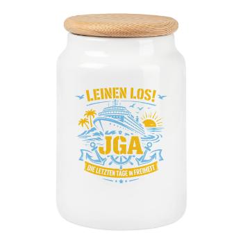 Leinen Los! JGA auf hoher See - Keksdose mit Holzdeckel - Weiß - Vorne