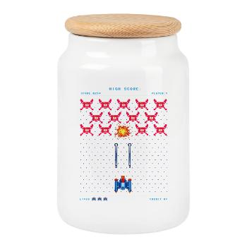Arcade rétro années 80 Pixel Alien Gamer Vintage - Boîte à biscuits avec couvercle en bois - blanc - Devant