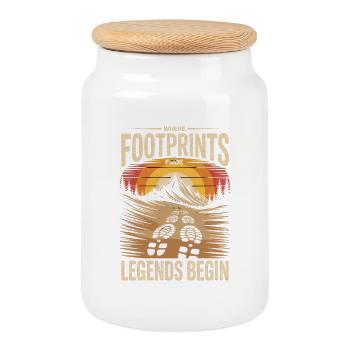 Mountains Hiking Retro: Where Legends Begin - Cookie Jar with Wooden Lid - white - Front