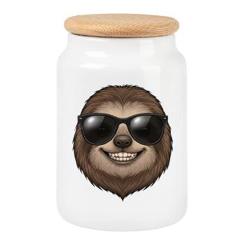 Teckel cool avec lunettes de soleil, petit ami maître - Boîte à biscuits avec couvercle en bois - blanc - Devant