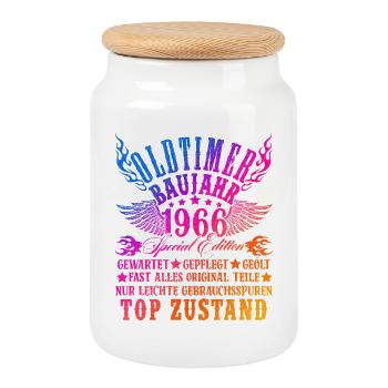 60th Birthday Man Woman 60 Years Decoration 1966 Gift - Cookie Jar with Wooden Lid - white - Front
