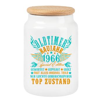 60th Birthday 60 Years Decoration 1965 Gift Funny - Cookie Jar with Wooden Lid - white - Front