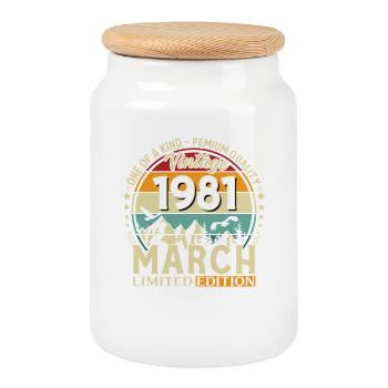Cadeau de 45e anniversaire Mari Millésime Mars 1981 - Boîte à biscuits avec couvercle en bois - blanc - Devant