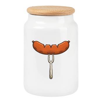 Bratwurst Grill Outfit Grill Fans Sausage Lovers - Cookie Jar with Wooden Lid - white - Front