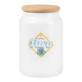 Faro, Algarve, Portugal avec un souvenir succulent - Boîte à biscuits avec couvercle en bois - blanc - Devant