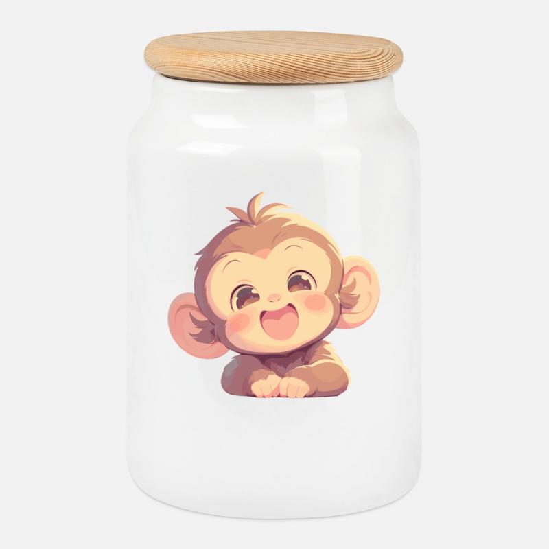 Macaque Macaque - Cookie Jar with Wooden Lid - white