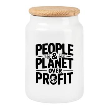 Menschen & Planet über Profit - Keksdose mit Holzdeckel - Weiß - Vorne