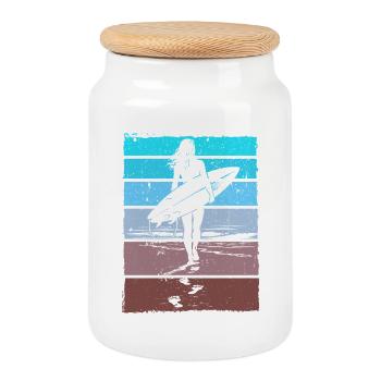 Surfer Retro Vintage Sunset Beach - Cookie Jar with Wooden Lid - white - Front