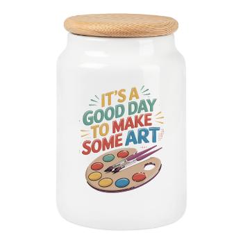 Une bonne journée pour faire de l’art - la créativité - Boîte à biscuits avec couvercle en bois - blanc - Devant