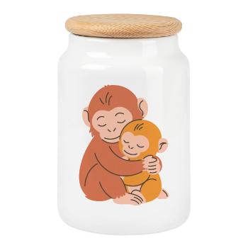 Étreinte entre la mère singe et le bébé - Boîte à biscuits avec couvercle en bois - blanc - Devant