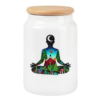 meditation nature - Cookie Jar with Wooden Lid - white - Front