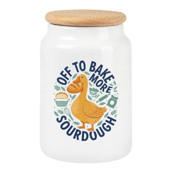Sourdough Off To Bake More Sourdough Bread Baking - Cookie Jar with Wooden Lid - white - Front