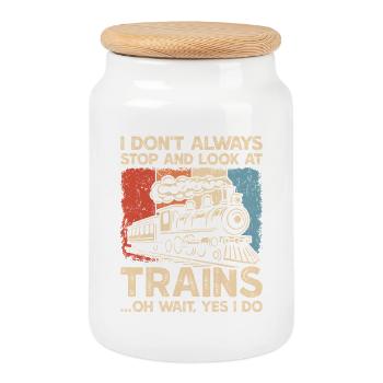 Steam Locomotive Train Railroad Trainspotting - Cookie Jar with Wooden Lid - white - Front
