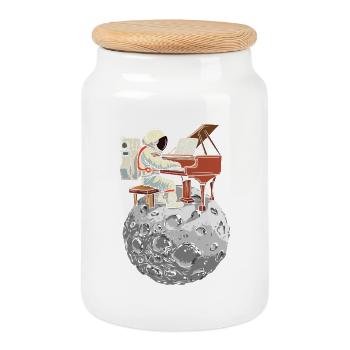 Piano lunaire avec combinaison spatiale - Boîte à biscuits avec couvercle en bois - blanc - Devant