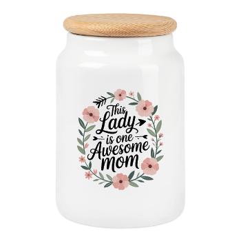 Cette dame est une maman géniale, maman qui dit - Boîte à biscuits avec couvercle en bois - blanc - Devant