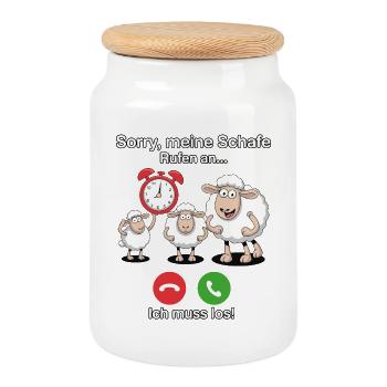 Sorry, meine Schafe rufen an - Keksdose mit Holzdeckel - Weiß - Vorne